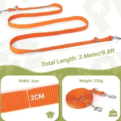 Petcooz Verstellbare Hundeleine 3m, Doppelleine aus Nylon für Hunde bis 30kg