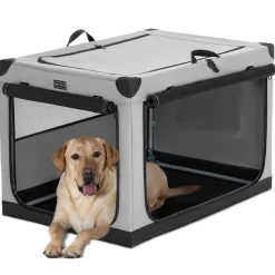 Petsfit Faltbare Hundebox für Zuhause und Auto, Stoffbezug, 91x61x59 cm, Grau