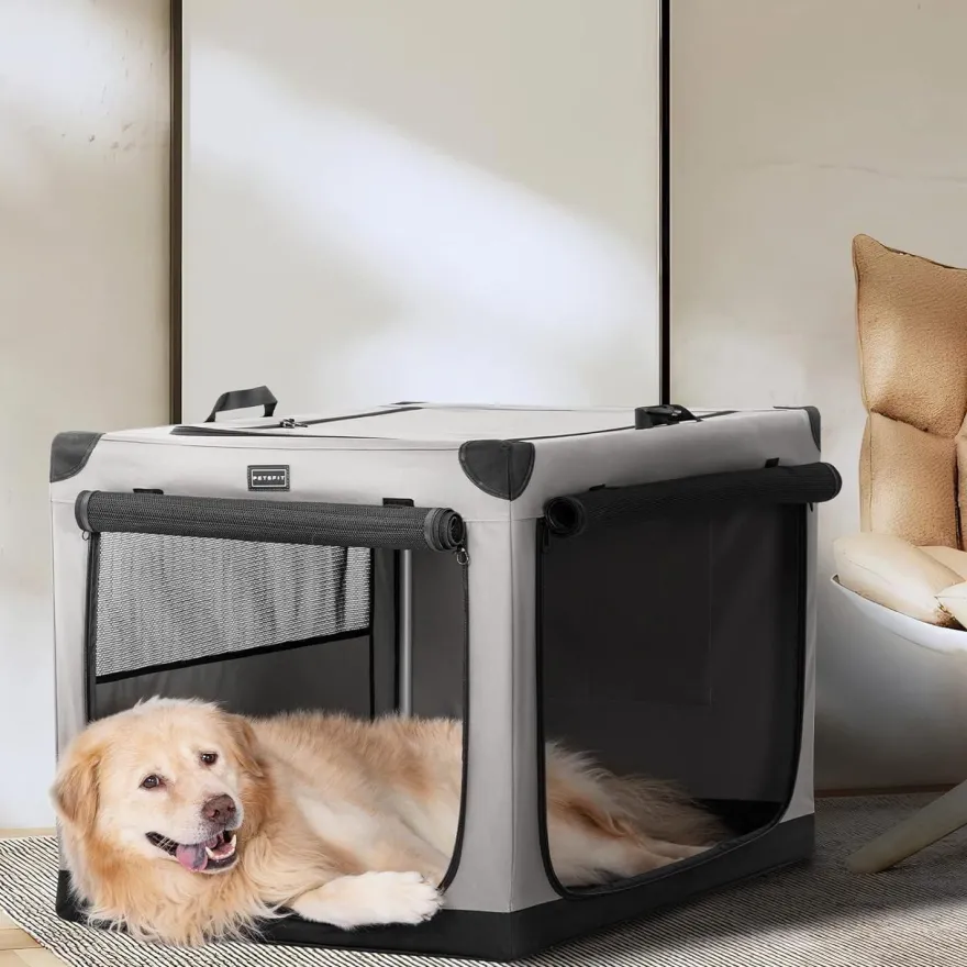 Petsfit Faltbare Hundebox für Zuhause und Auto, Stoffbezug, 91x61x59 cm, Grau