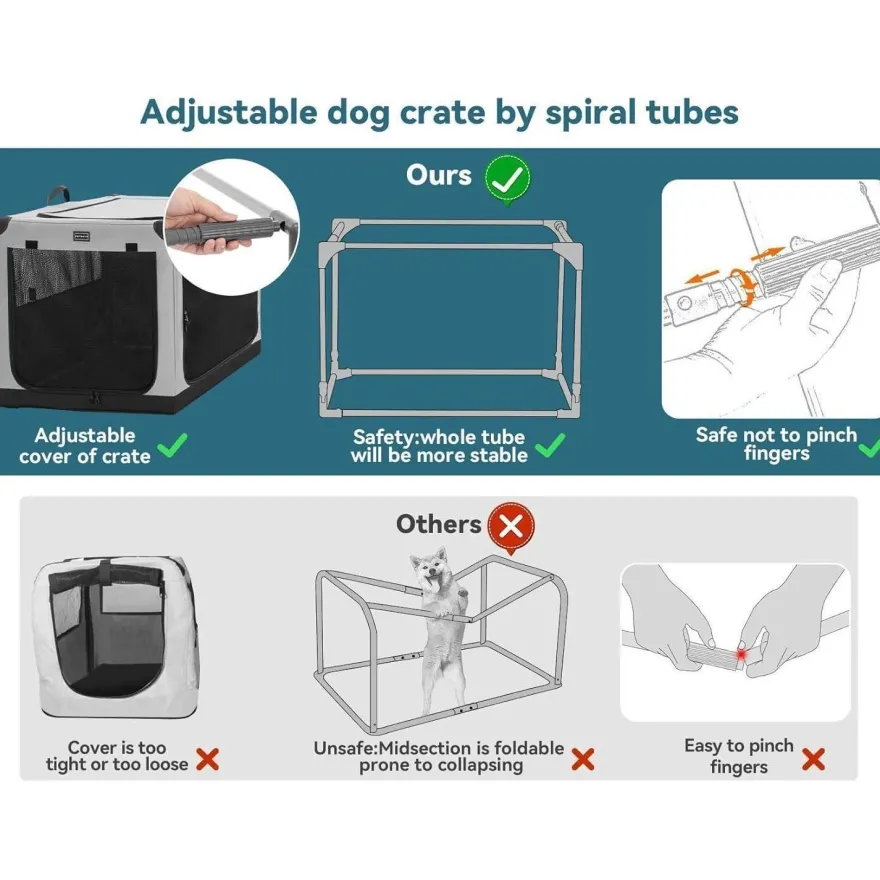 Petsfit Faltbare Hundebox für Zuhause und Auto, Stoffbezug, 91x61x59 cm, Grau