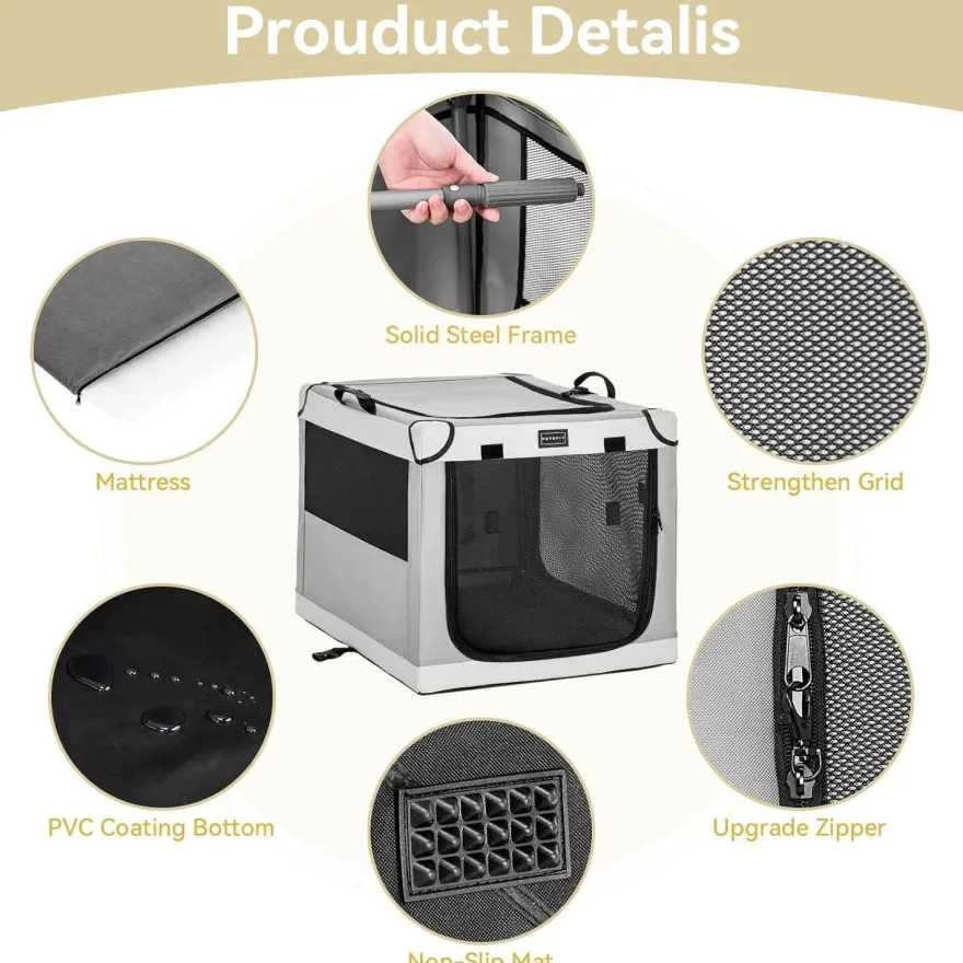 Petsfit Faltbare Hundebox für Zuhause & Auto, Transportbox für mittlere bis