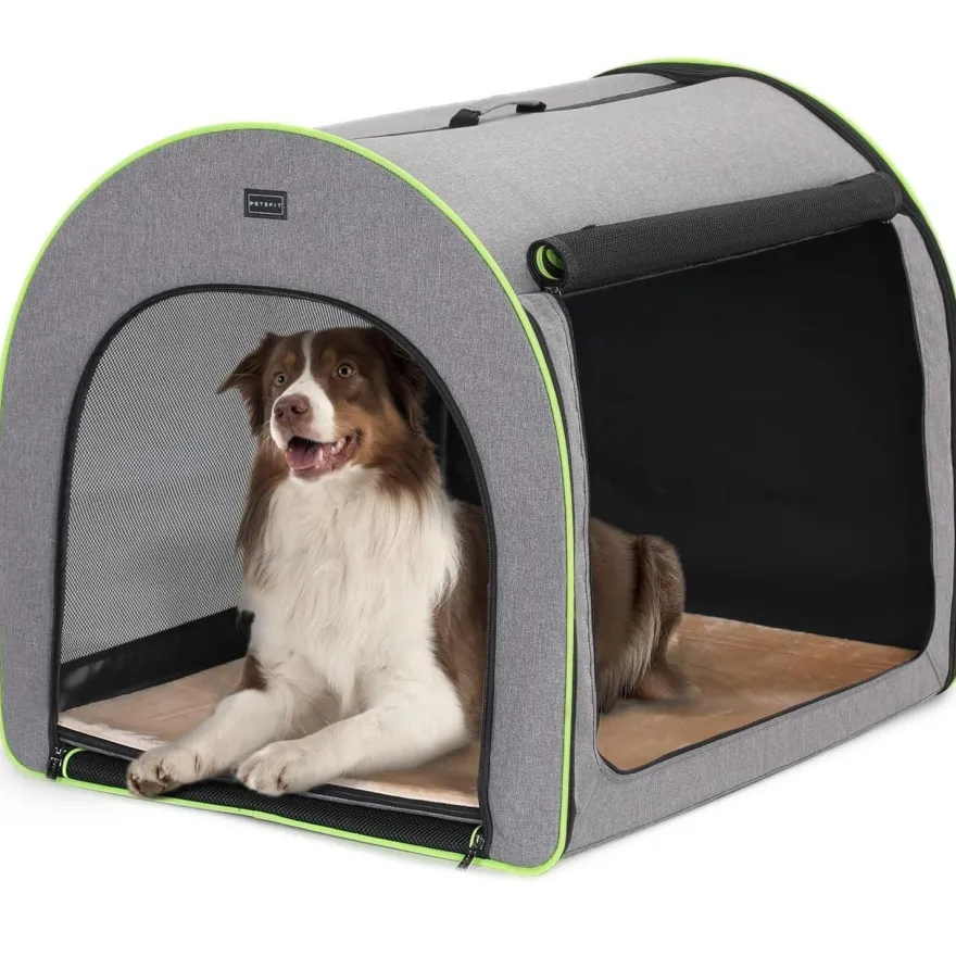 Petsfit Faltbare Hundebox für mittelgroße Hunde, Transportbox mit Plüschkissen