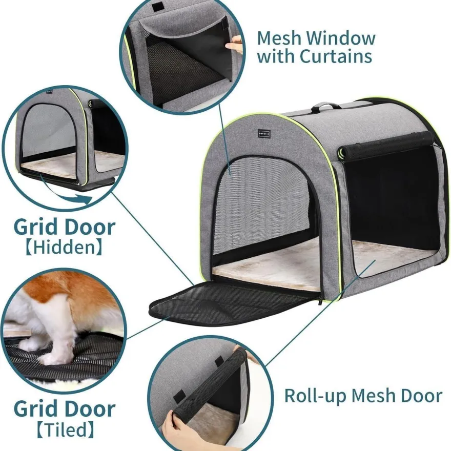 Petsfit Faltbare Hundebox für mittelgroße Hunde, Transportbox mit Plüschkissen