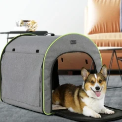 Petsfit Faltbare Hundebox für mittelgroße Hunde, Transportbox mit Plüschkissen
