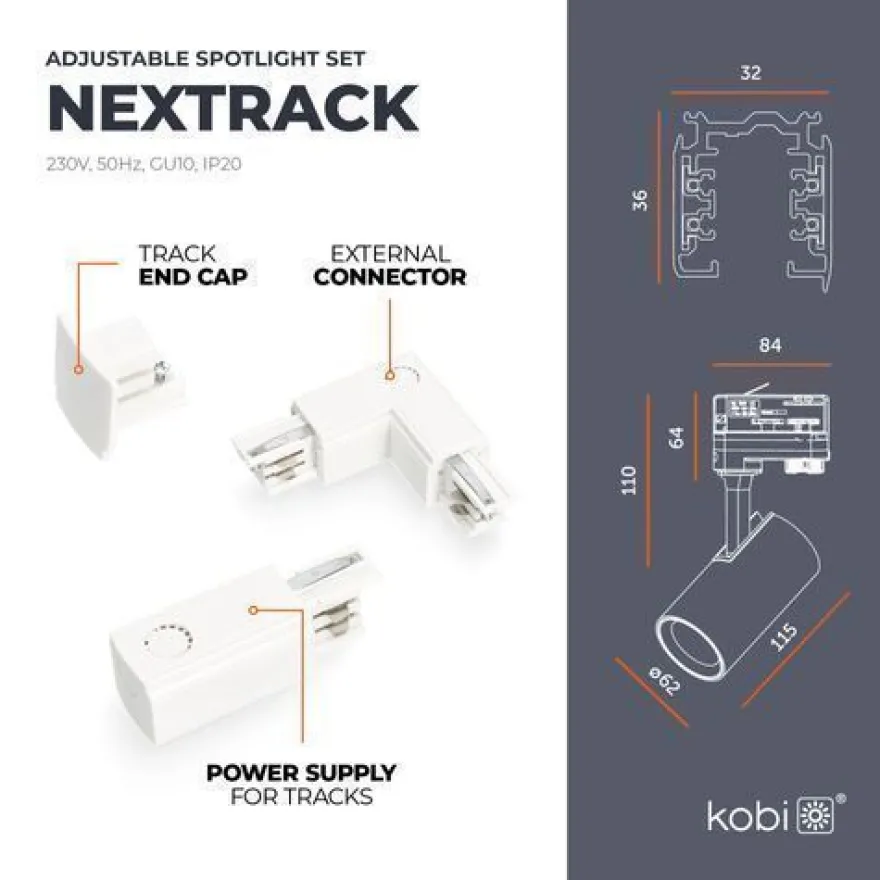 3-Phasen-Schienenset Nextrack - Schienensystem Komplett-Set mit 8x GU10 Lampe Weiß