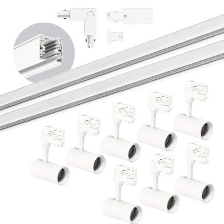 3-Phasen-Schienenset Nextrack - Schienensystem Komplett-Set mit 8x GU10 Lampe Weiß