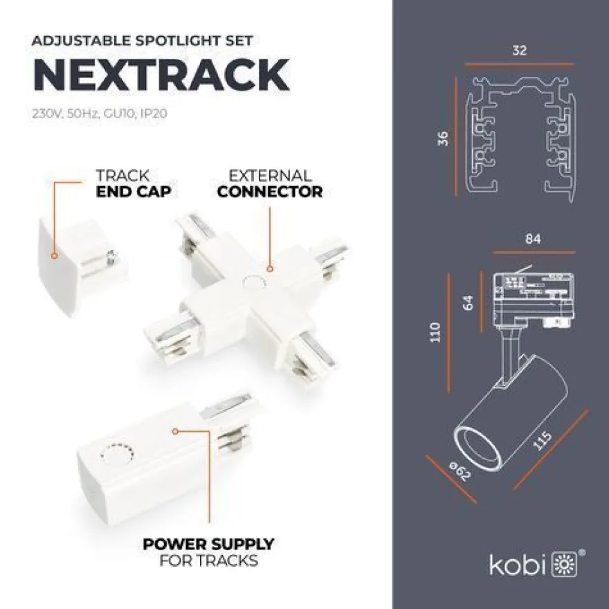 3-Phasen-Schienenset Nextrack - Schienensystem Komplett-Set mit 12x GU10 Lampe Weiß