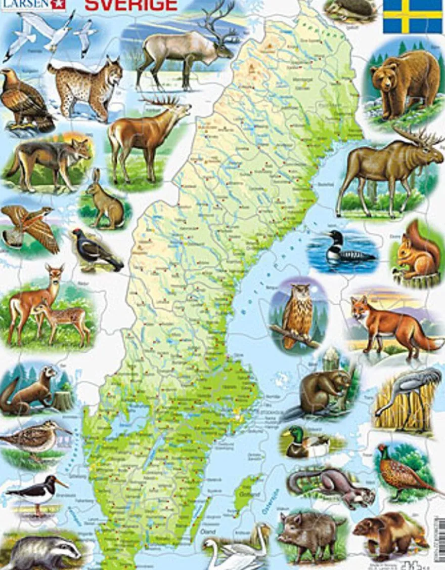 Physische Karte - Schweden mit Tieren