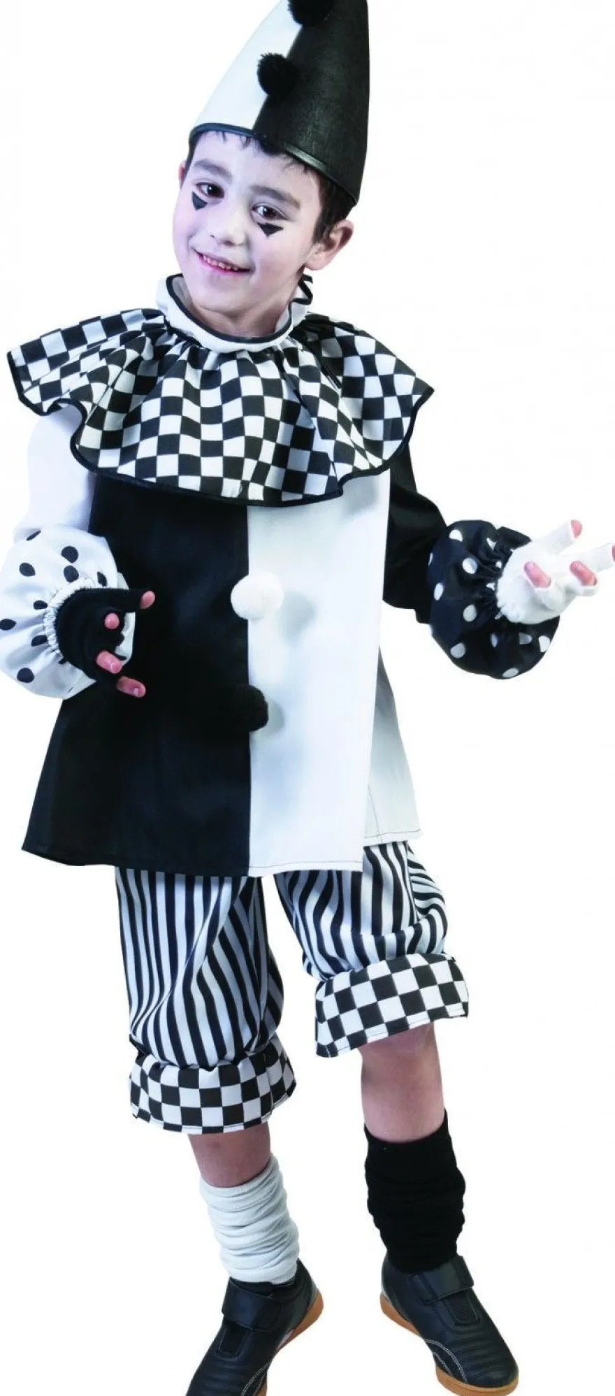 Pierrot Harlekin Kostüm Kinder Clown Pantomime Gr.128-164 Fasching Karneval