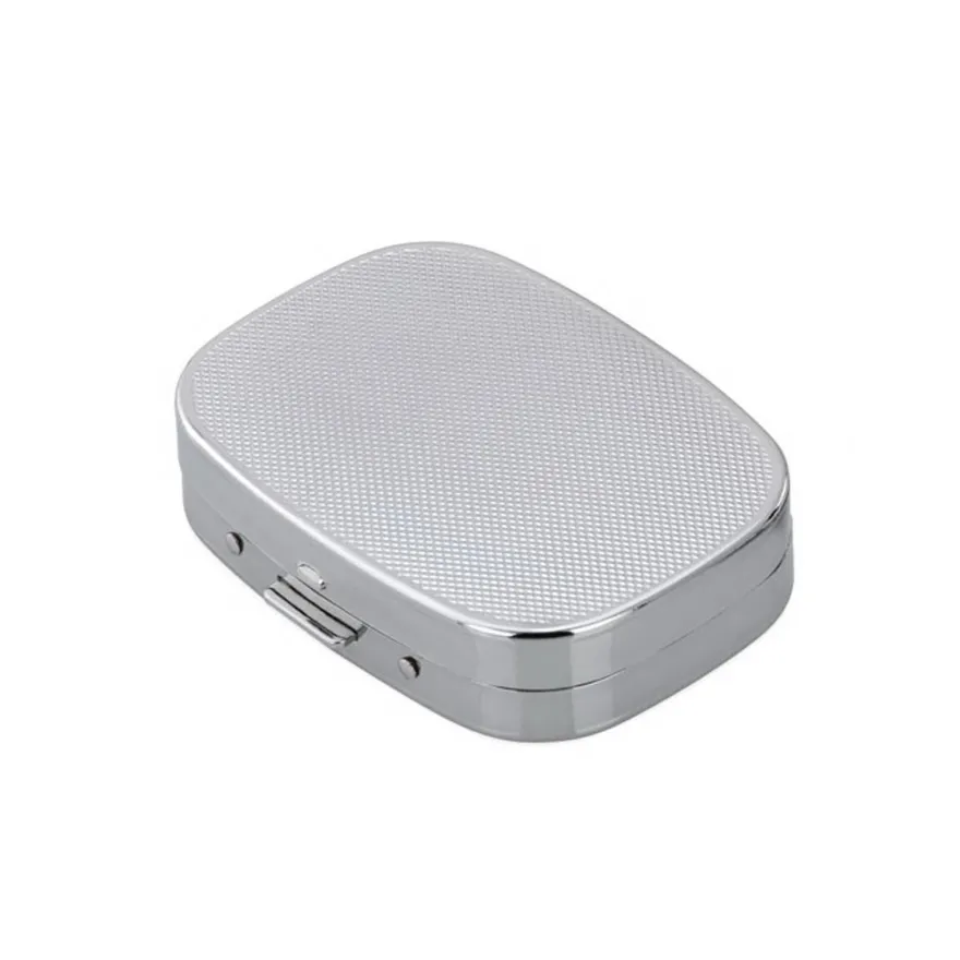 Pillendose 6.5 x 4.5 cm Tablettenbox Pillenbox eckig 3 Fächer Metall verchromt