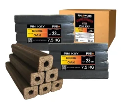 PINI Kay Eichenholzbriketts 23 cm lang viereckig mit Zugloch 15 kg Hartholzbriketts