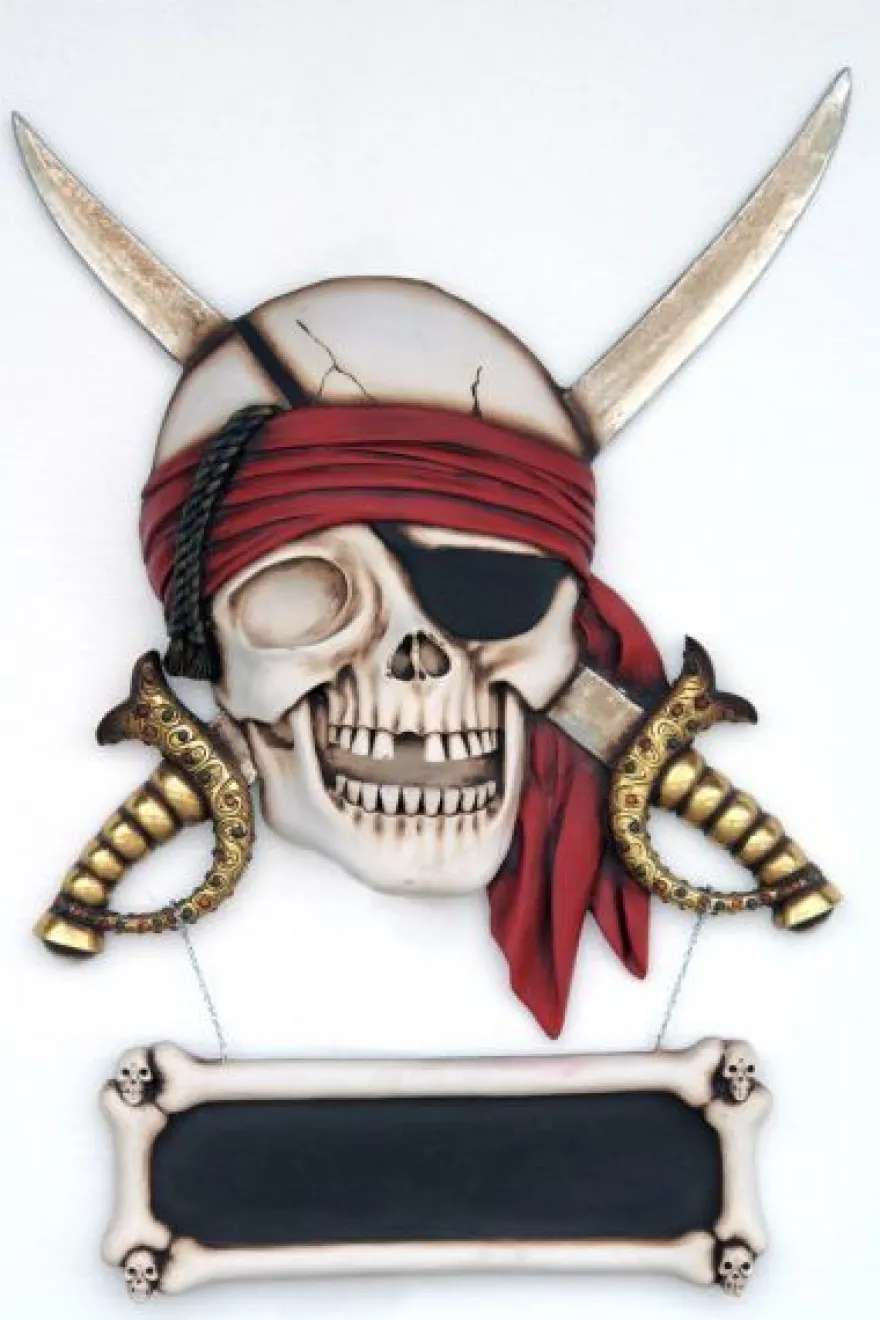 Piratenkopf mit Schild lebensgroß 110cm für draußen aus Polyresin
