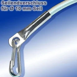 Planenseil 10 mm Seil silber Seilendverschluss mit oder ohne Simplexhaken