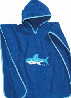 Playshoes Kinder Badetuch Frottee-Poncho Hai Blau