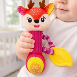 Plüsch-Hirschrassel mit Beißring und Quietscher für Babys