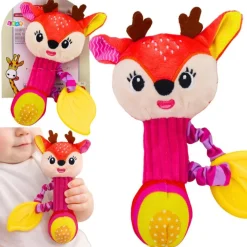 Plüsch-Hirschrassel mit Beißring und Quietscher für Babys