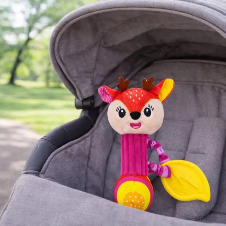 Plüsch-Hirschrassel mit Beißring und Quietscher für Babys