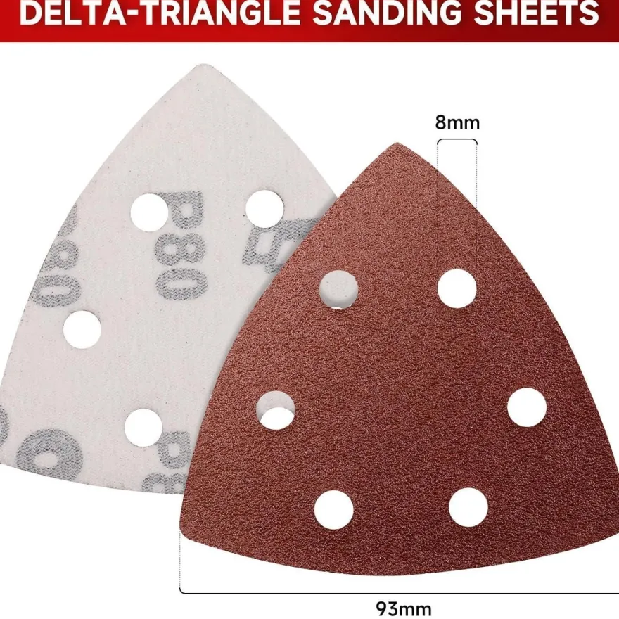 PMIQSA 100er Packung Deltaschleifpapier, 93x93x93mm, Klett-Schleifdreiecke
