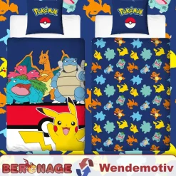 Pokemon Wende-Bettwäsche Pikachu 135x200cm + 80x80cm 100% Baumwolle Renforcé-Linon