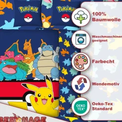 Pokemon Wende-Bettwäsche Pikachu 135x200cm + 80x80cm 100% Baumwolle Renforcé-Linon