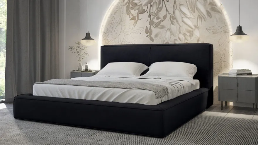 Polsterbett mit dicker Schaumstoff Morin, Doppelbett, Bettkasten Lattenrost Samtstoff