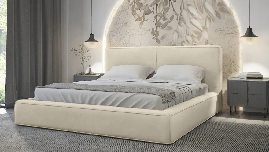 Polsterbett mit dicker Schaumstoff Morin, Doppelbett, Bettkasten Lattenrost Samtstoff