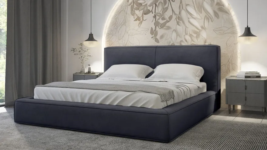 Polsterbett mit dicker Schaumstoff Morin, Doppelbett, Bettkasten Lattenrost Samtstoff