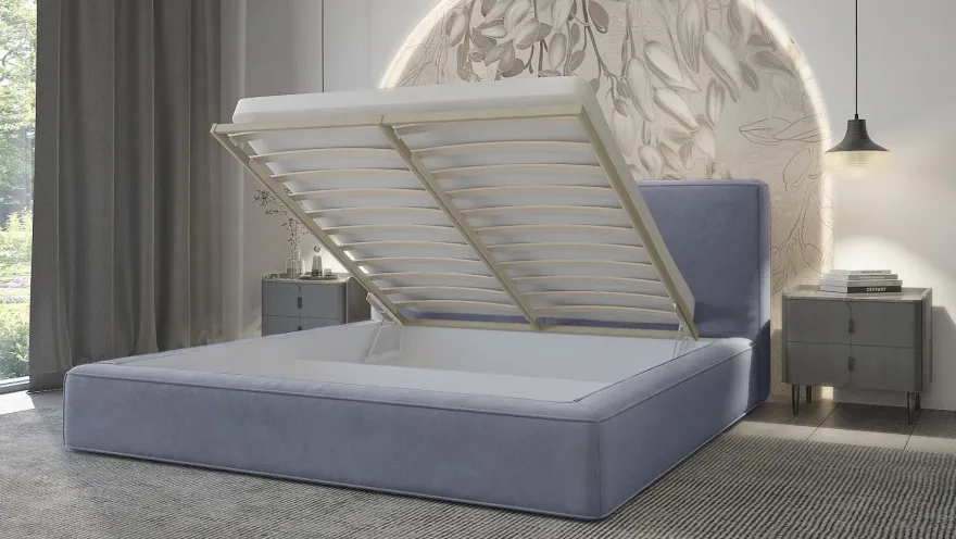 Polsterbett mit dicker Schaumstoff Morin, Doppelbett, Bettkasten Lattenrost Samtstoff