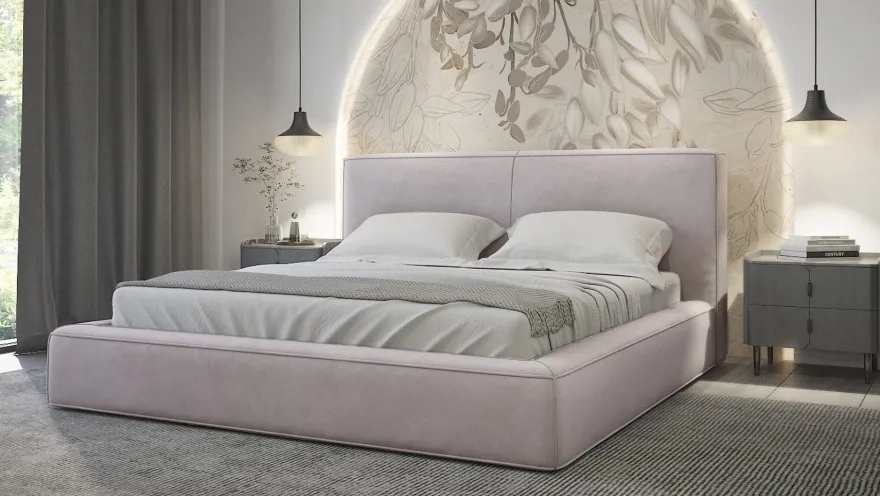 Polsterbett mit dicker Schaumstoff Morin, Doppelbett, Bettkasten Lattenrost Samtstoff