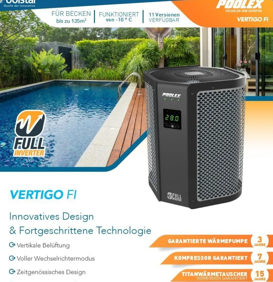 Poolex Vertigo Fi2 Poolheizung Wärmepumpe 7,5kW Vertikal PC-VGO075N2