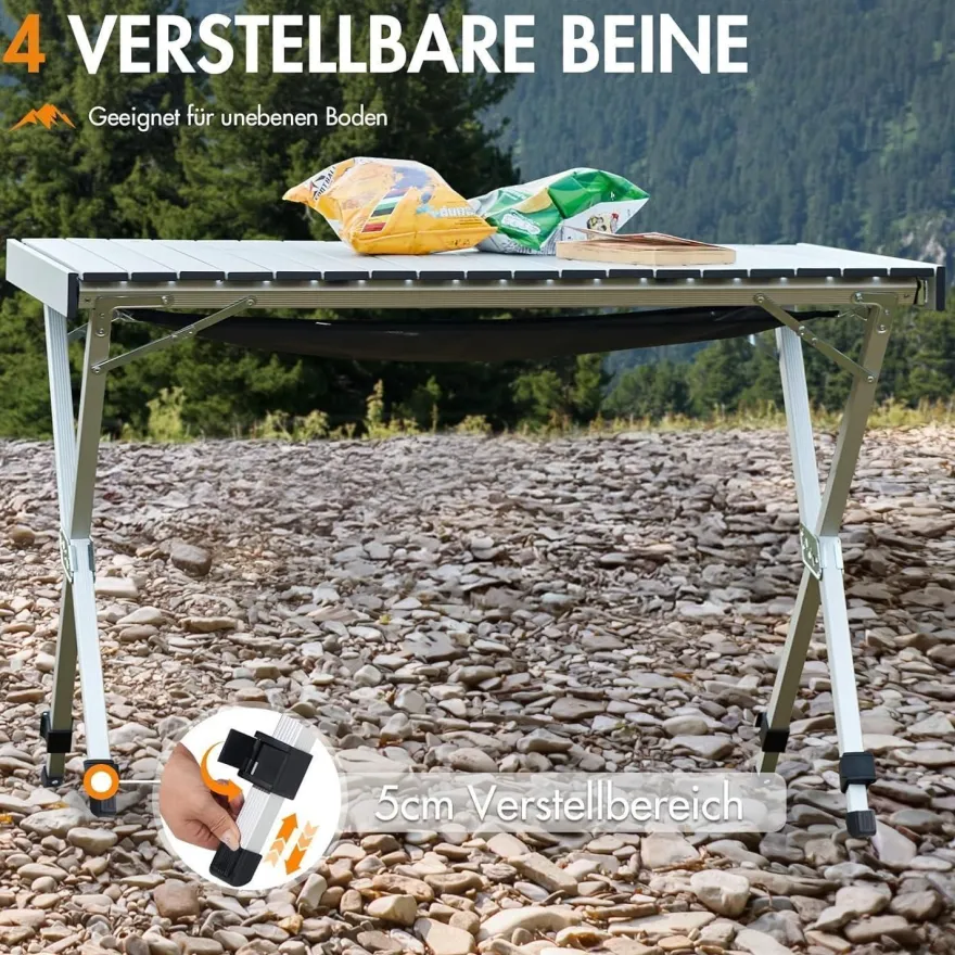 PORTAL Campingtisch Aluminium faltbar, höhenverstellbar, 108x71cm, belastbar