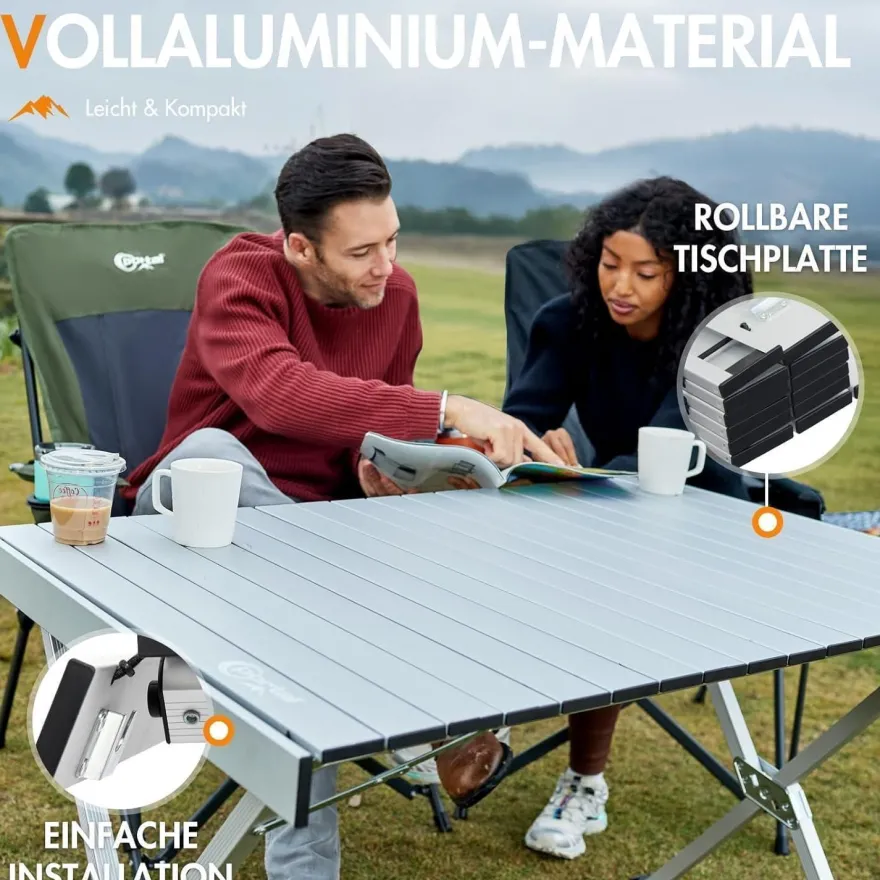 PORTAL Campingtisch Aluminium faltbar, höhenverstellbar, 108x71cm, belastbar