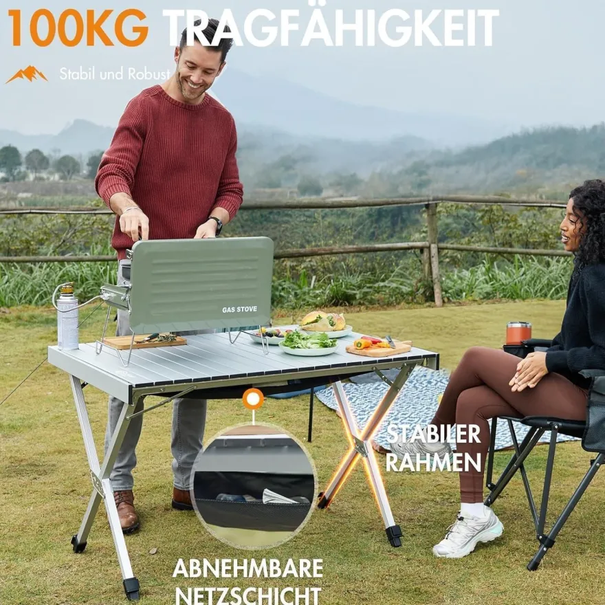 PORTAL Campingtisch Aluminium faltbar, höhenverstellbar, 108x71cm, belastbar