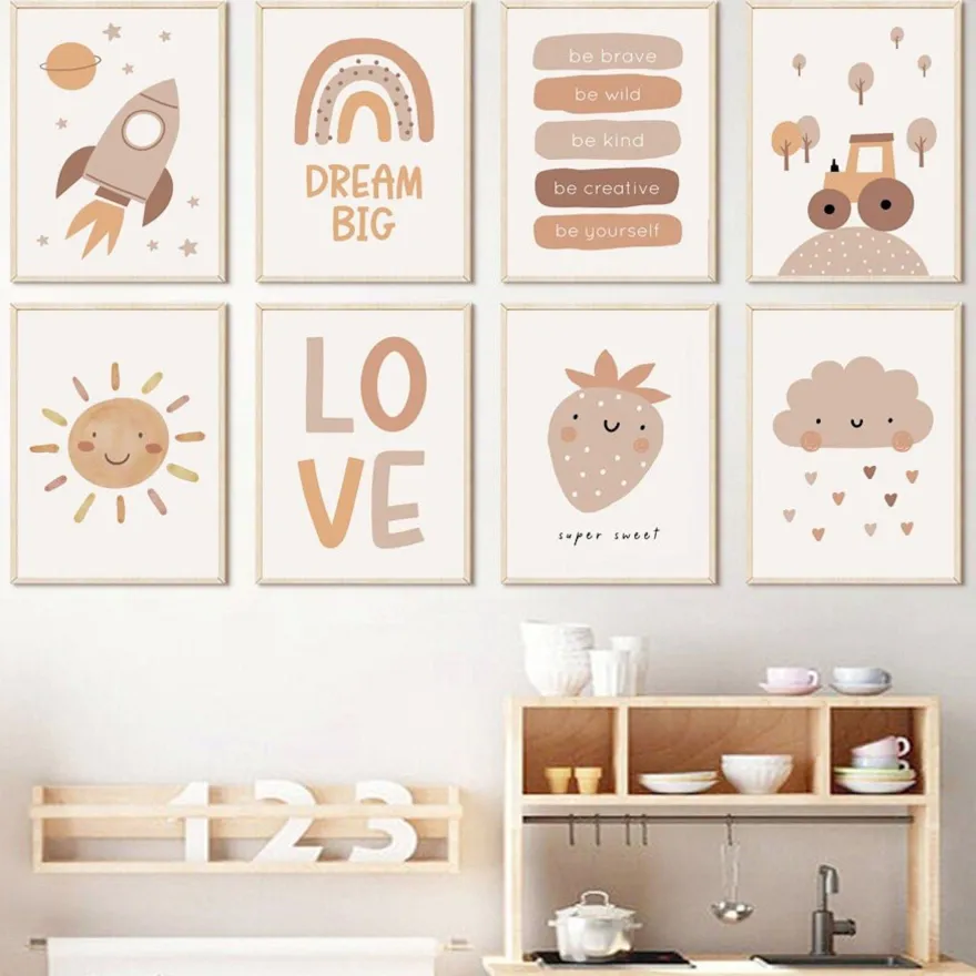 Poster Baby Motive Sonne Liebe Wolke Rakete Regenbogen Erdbeere Träume groß u