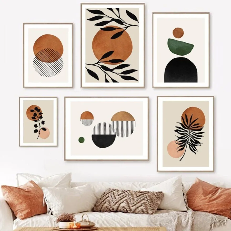 Poster Boho Blumen Zweige und Abstrakte Formen als Deko Print ohne Rahmen
