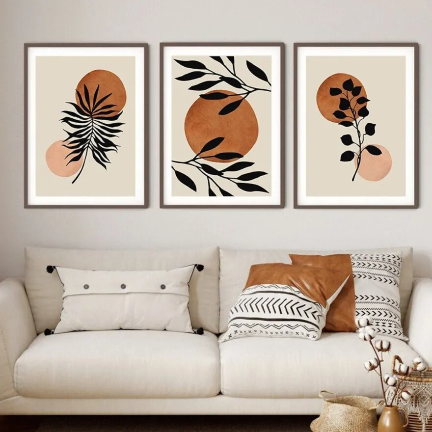 Poster Boho Blumen Zweige und Abstrakte Formen als Deko Print ohne Rahmen