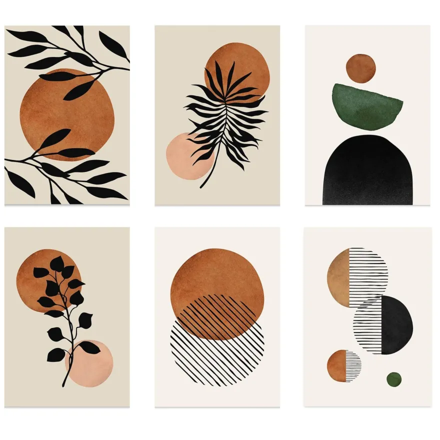 Poster Boho Blumen Zweige und Abstrakte Formen als Deko Print ohne Rahmen
