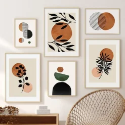 Poster Boho Blumen Zweige und Abstrakte Formen als Deko Print ohne Rahmen
