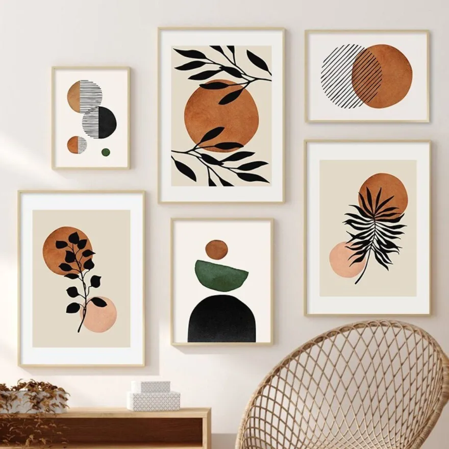 Poster Boho Blumen Zweige und Abstrakte Formen als Deko Print ohne Rahmen