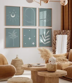 Poster Boho Modern Minimalistisch · Linien Sterne Sonne Bogen Palme Blatt · W