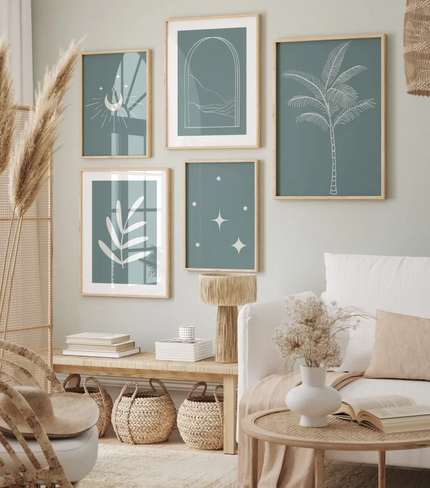 Poster Boho Modern Minimalistisch · Linien Sterne Sonne Bogen Palme Blatt · W