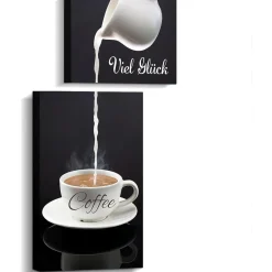 Poster Küchen Bilder 2 Stück Rahmen Kaffee Bar Schwarz Weiß Leinwand Esszimmer