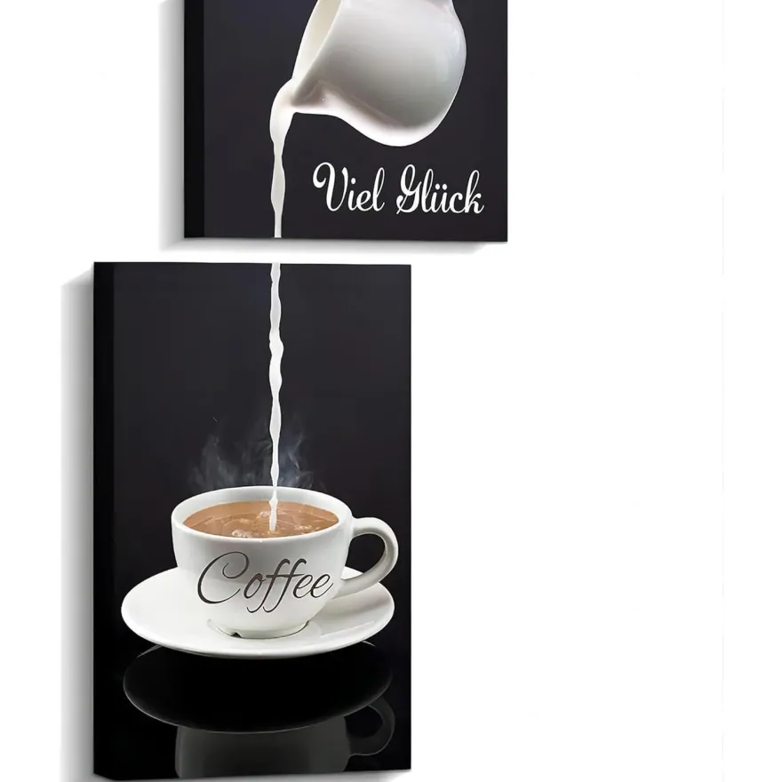 Poster Küchen Bilder 2 Stück Rahmen Kaffee Bar Schwarz Weiß Leinwand Esszimmer