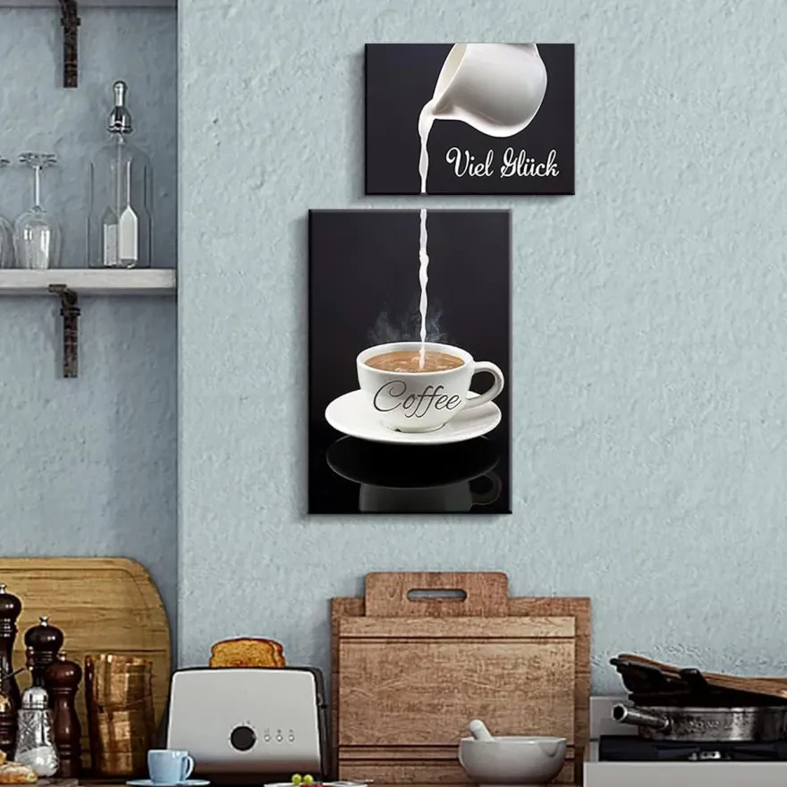 Poster Küchen Bilder 2 Stück Rahmen Kaffee Bar Schwarz Weiß Leinwand Esszimmer