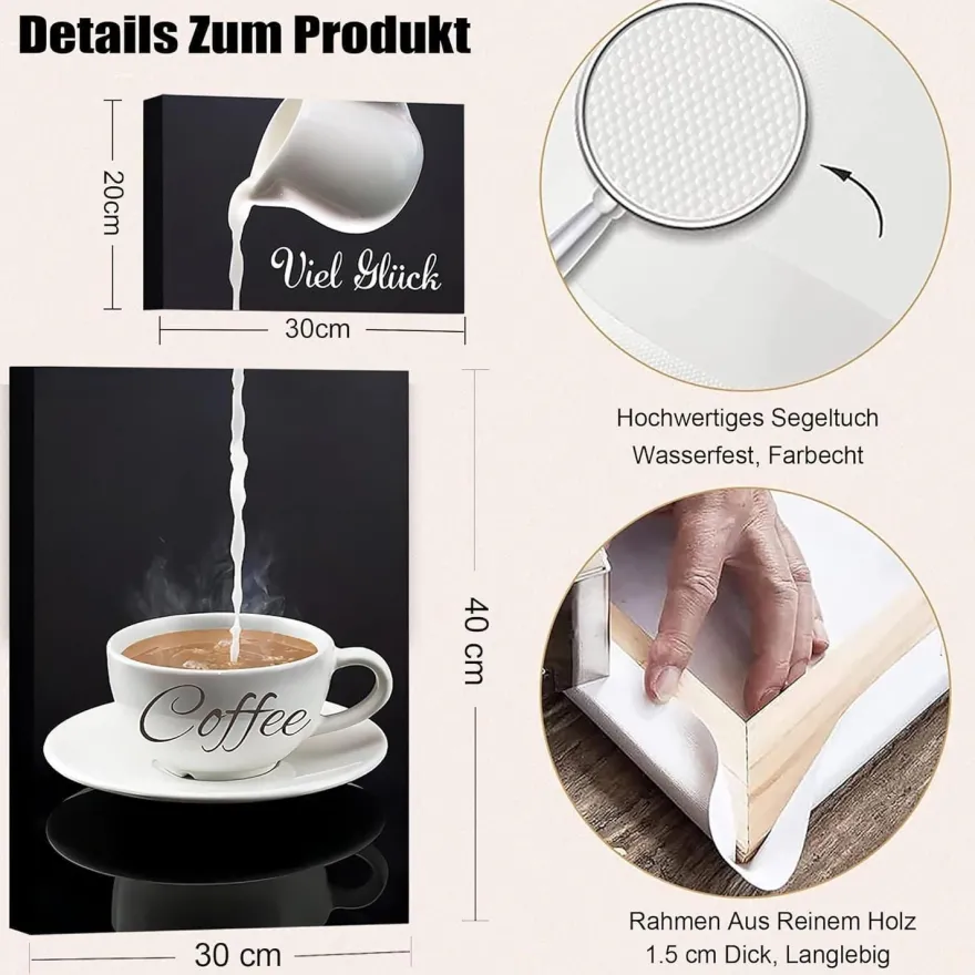 Poster Küchen Bilder 2 Stück Rahmen Kaffee Bar Schwarz Weiß Leinwand Esszimmer