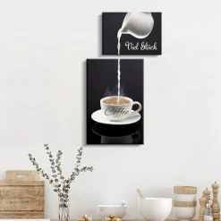 Poster Küchen Bilder 2 Stück Rahmen Kaffee Bar Schwarz Weiß Leinwand Esszimmer