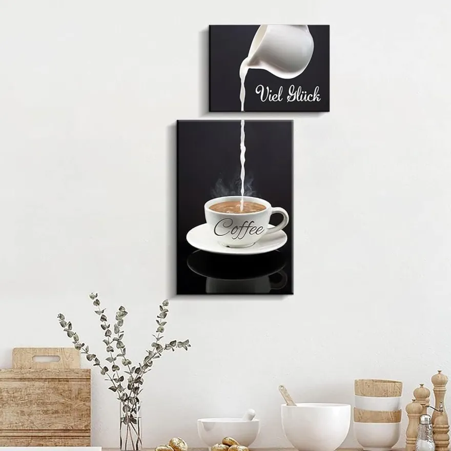 Poster Küchen Bilder 2 Stück Rahmen Kaffee Bar Schwarz Weiß Leinwand Esszimmer