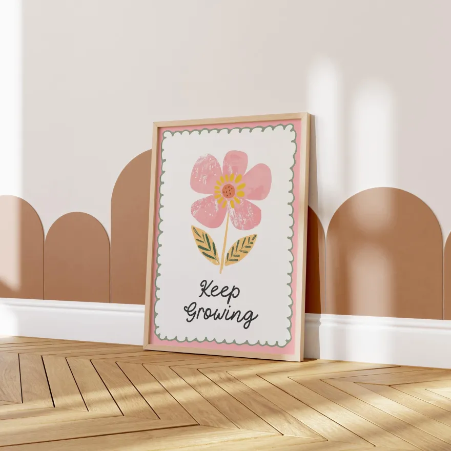 Poster Kinderzimmer Blume · Keep Growing Spruch · Liebevolle Deko mit Botscha