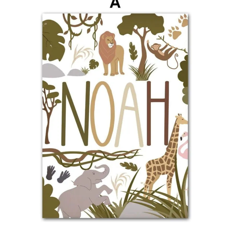 Poster Kinderzimmer Dschungel Tiere · Name Personalisiert · Kinderzimmer Bild