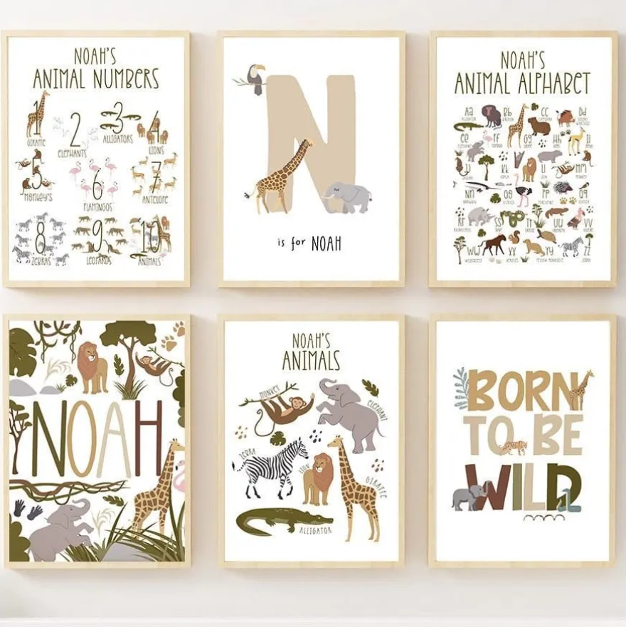Poster Kinderzimmer Dschungel Tiere · Name Personalisiert · Kinderzimmer Bild